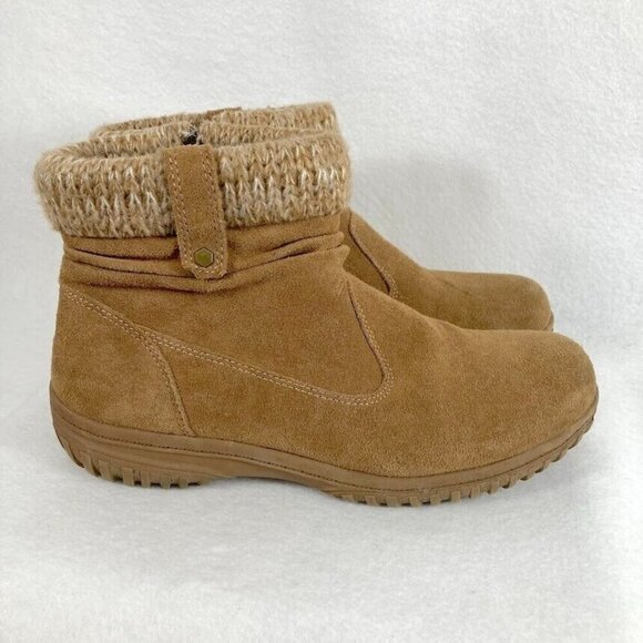 Khombu Laura All Weather Leather Knit Cuffs Ankle Boots Chestnut Brown 11M - Picture 1 of 8